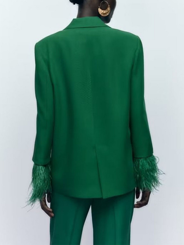 TRAF 2Pcs Proljeće Jesen Ženski jednobojni sako Odijelo 2022 Uredska odjeća od perja Elegantne jakne Kaputi Duge hlače Osnovna vanjska odjeća