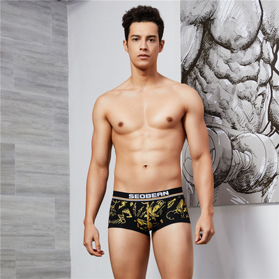 SEOBEAN Lenjerie de corp pentru bărbați noi Boxer din bumbac Moda cu talie joasă U-convex Desene animat Graffiti Boxeri sexy