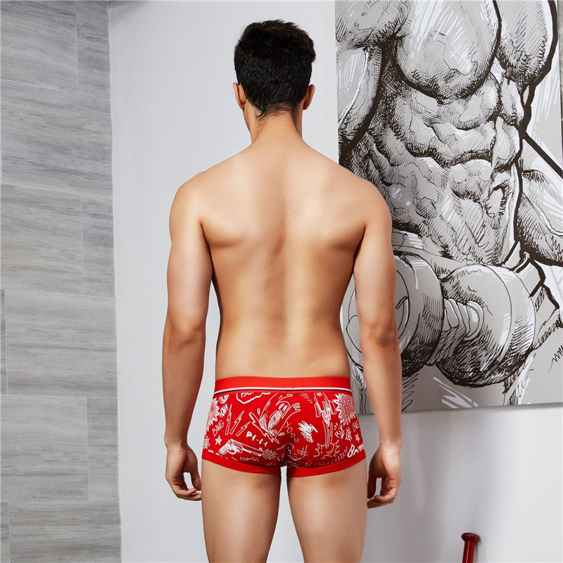 SEOBEAN Lenjerie de corp pentru bărbați noi Boxer din bumbac Moda cu talie joasă U-convex Desene animat Graffiti Boxeri sexy