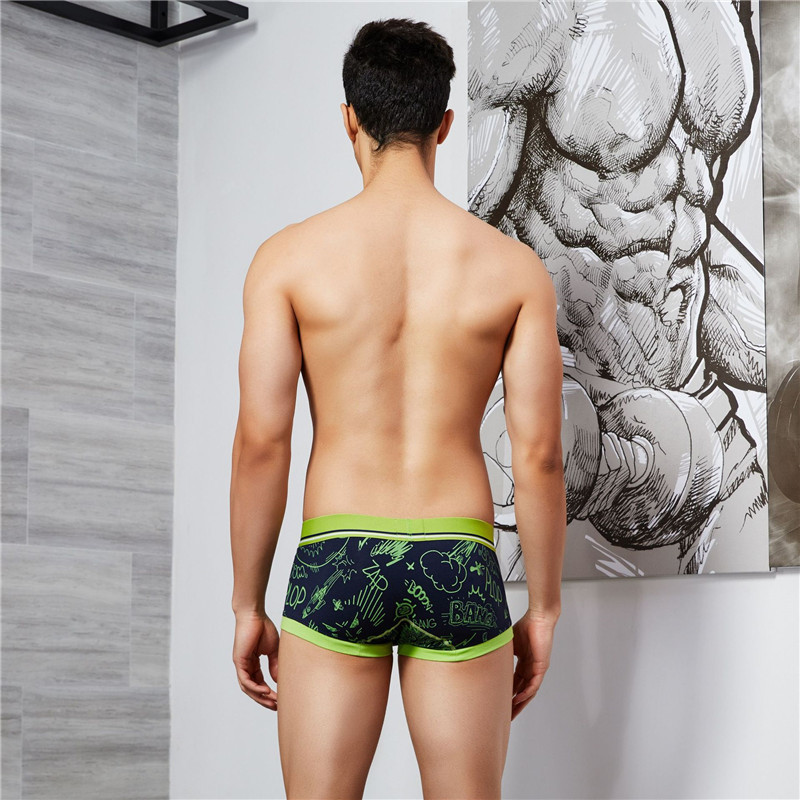 SEOBEAN Lenjerie de corp pentru bărbați noi Boxer din bumbac Moda cu talie joasă U-convex Desene animat Graffiti Boxeri sexy
