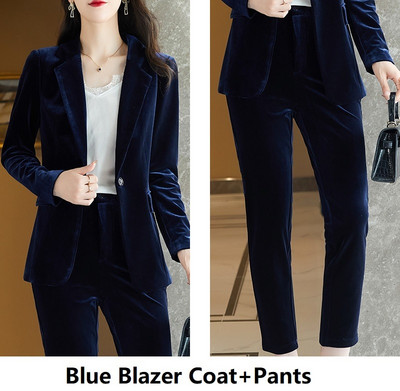 Kvaliteetsest kangast sametist pidulikud naiste ülikonnad OL Styles Professionaalsed pükskostüümid Kontoritöörõivad Sügistalvised bleiserid