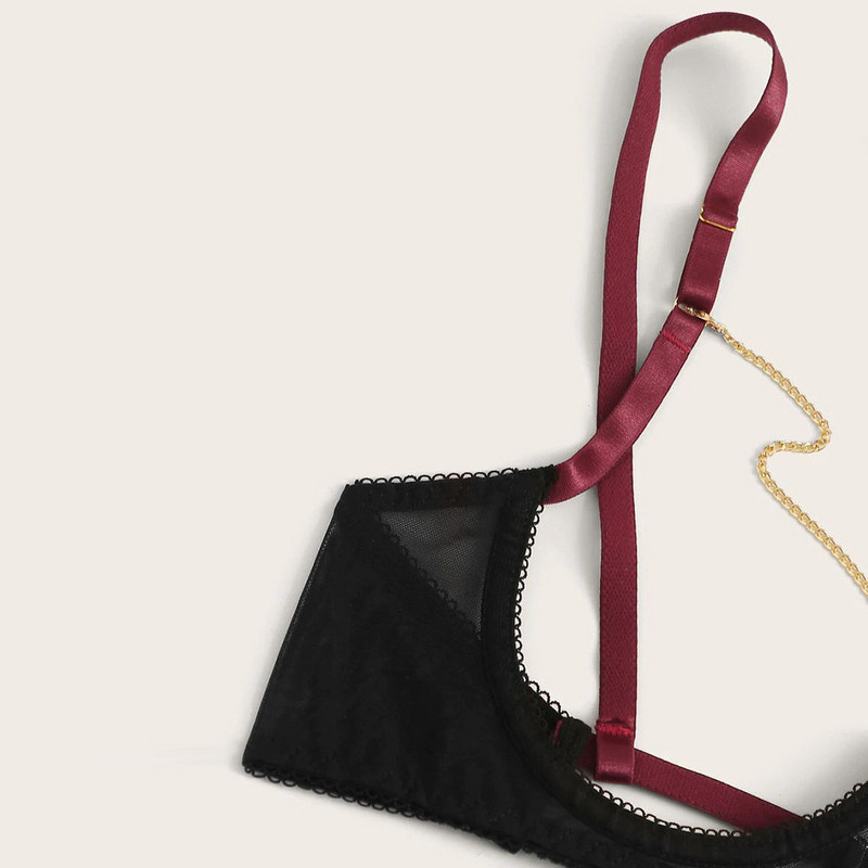 Γυναικεία Σετ Σουτιέν Εσώρουχα Σέξι Εκλεκτά Ανοιχτό Σουτιέν+Γκάρτερ+σλιπ Σετ Babydoll Cut-out Εσώρουχα Πυζόνια Νυχτικά Lenceria