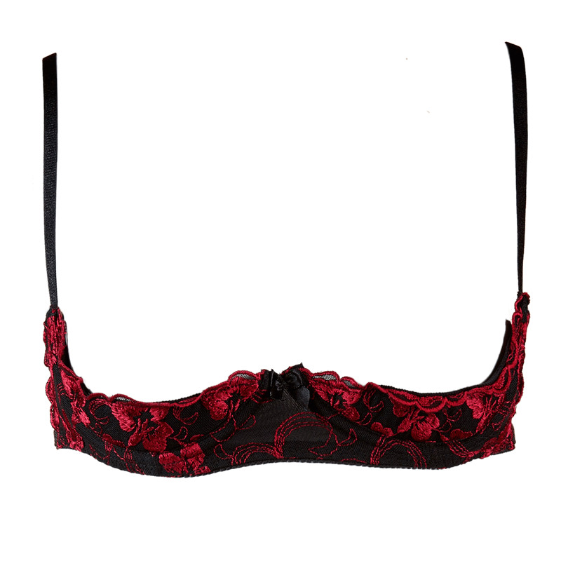 Γυναικεία εσώρουχα Ανοιχτό σουτιέν χωρίς καβάλο Σετ Push Up Διαφανές εξαιρετικά λεπτό σουτιέν + εσώρουχα + καλτσοδέτες Σέξι εσώρουχα κεντήματα δαντέλα