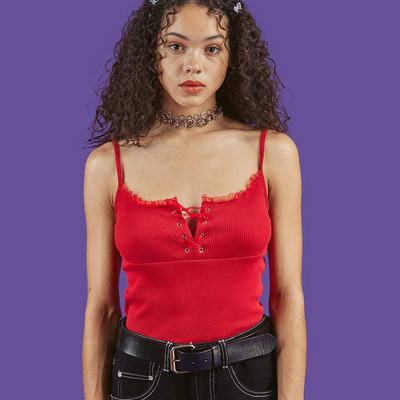 Καλοκαιρινό Νέο Κόκκινο Slim πλεκτό κορμάκι Γυναικεία σέξι κορδόνια με λουράκια σπαγγέτι Splices φορμάκια Small Fresh halter jumpsuits