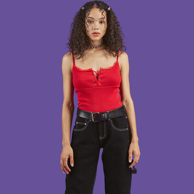 Καλοκαιρινό Νέο Κόκκινο Slim πλεκτό κορμάκι Γυναικεία σέξι κορδόνια με λουράκια σπαγγέτι Splices φορμάκια Small Fresh halter jumpsuits