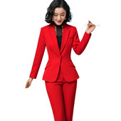 Roșu Albastru închis Negru Costum pantalon femei pentru Office Lady Set două piese Mărimea S-4XL Blazer formal de carieră de lucru cu costum de set de pantaloni
