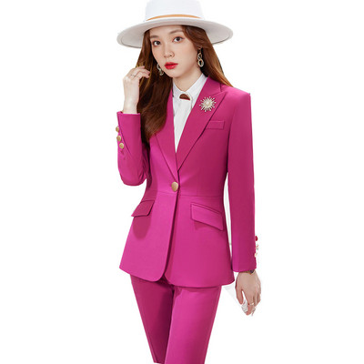 Roșu Albastru închis Negru Costum pantalon femei pentru Office Lady Set două piese Mărimea S-4XL Blazer formal de carieră de lucru cu costum de set de pantaloni