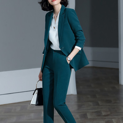 Roșu Albastru închis Negru Costum pantalon femei pentru Office Lady Set două piese Mărimea S-4XL Blazer formal de carieră de lucru cu costum de set de pantaloni