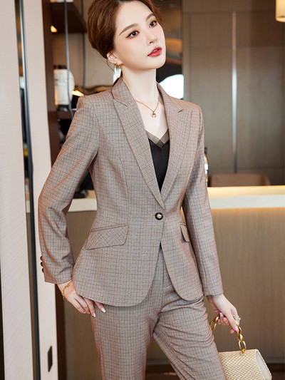 Roșu Albastru închis Negru Costum pantalon femei pentru Office Lady Set două piese Mărimea S-4XL Blazer formal de carieră de lucru cu costum de set de pantaloni