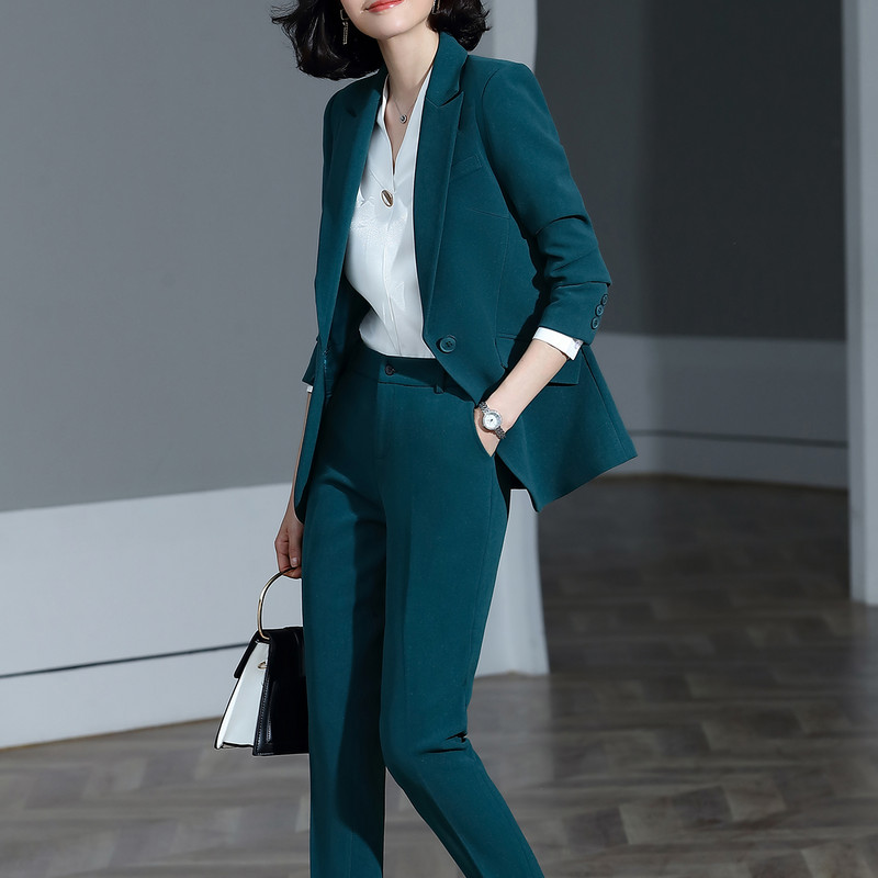 Roșu Albastru închis Negru Costum pantalon femei pentru Office Lady Set două piese Mărimea S-4XL Blazer formal de carieră de lucru cu costum de set de pantaloni