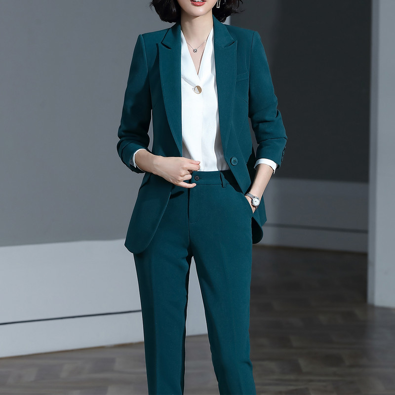 Roșu Albastru închis Negru Costum pantalon femei pentru Office Lady Set două piese Mărimea S-4XL Blazer formal de carieră de lucru cu costum de set de pantaloni