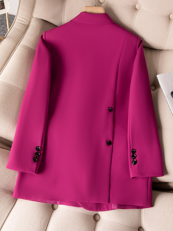 Kavano ružičasto crno žensko odijelo s hlačama Uredski ženski komplet od 2 komada Ženska poslovna radna odjeća Ravni sako i hlače s jednim gumbom