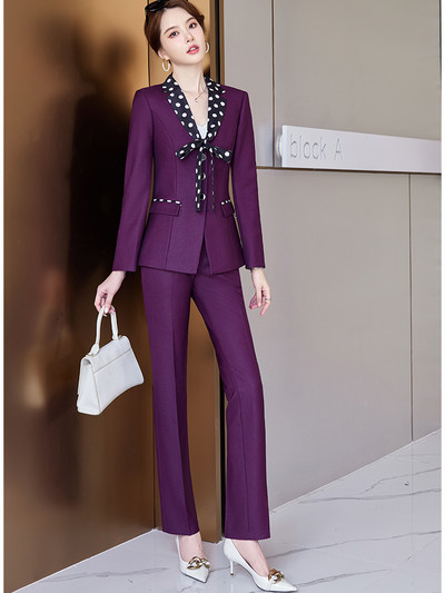 Elegant Negru Verde Violet Jachetă Formală și Costum Pantaloni Blazer Femei Femeie Birou Doamne Imbracaminte de lucru Set 2 piese