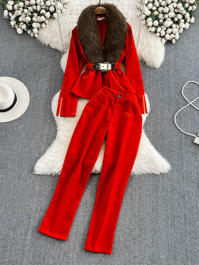 Γυναικείο σετ δύο τεμαχίων χειμερινής μόδας Κομψό μακρυμάνικο μπλουζάκι και παντελόνι, γυναικεία vintage κοστούμια ζεστά ρούχα Νέο
