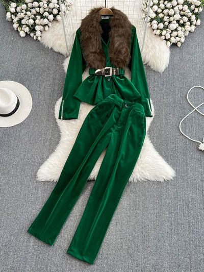 Γυναικείο σετ δύο τεμαχίων χειμερινής μόδας Κομψό μακρυμάνικο μπλουζάκι και παντελόνι, γυναικεία vintage κοστούμια ζεστά ρούχα Νέο