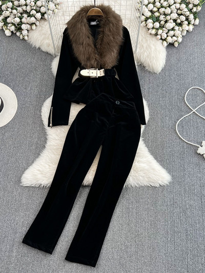 Γυναικείο σετ δύο τεμαχίων χειμερινής μόδας Κομψό μακρυμάνικο μπλουζάκι και παντελόνι, γυναικεία vintage κοστούμια ζεστά ρούχα Νέο