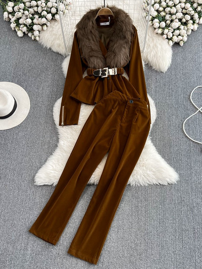 Γυναικείο σετ δύο τεμαχίων χειμερινής μόδας Κομψό μακρυμάνικο μπλουζάκι και παντελόνι, γυναικεία vintage κοστούμια ζεστά ρούχα Νέο
