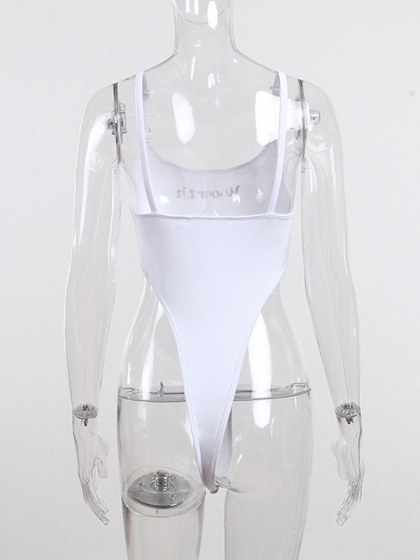 Viifaa O-Neck Spaghetti Strap Letter Print Λευκό Ολόσωμο Γυναικείο κορμάκι κούφιο έξω από το πλάι Sexy Top Party Ρούχα Φεστιβάλ