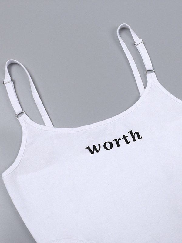 Viifaa O-Neck Spaghetti Strap Letter Print Λευκό Ολόσωμο Γυναικείο κορμάκι κούφιο έξω από το πλάι Sexy Top Party Ρούχα Φεστιβάλ