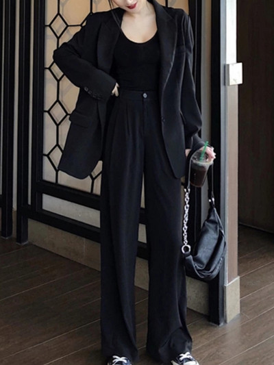 Naiste moodne pükskostüüm, pükskostüüm, naiste moeülikond, pikkade varrukatega jakk + püksid, kaheosaline komplekt naiste sügisriided