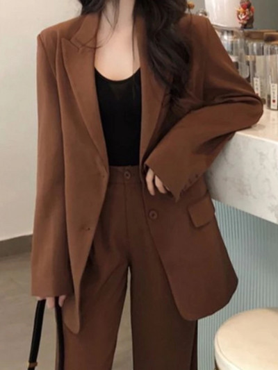 Naiste moodne pükskostüüm, pükskostüüm, naiste moeülikond, pikkade varrukatega jakk + püksid, kaheosaline komplekt naiste sügisriided