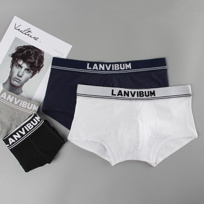 2020 Brand LANVIBUM Lenjerie intimă solidă pentru bărbați, cu talie mijlocie, din bumbac, boxer sexy