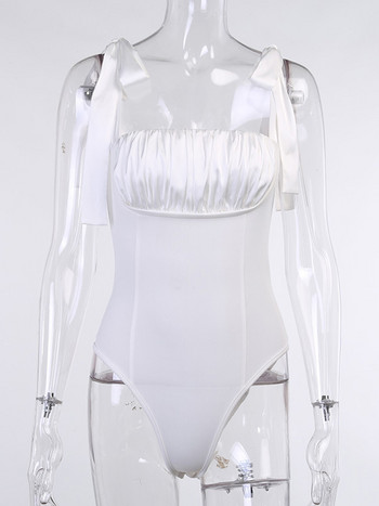 Viifaa Knot Strap Ruched Bust Λευκές μπλούζες Κομψό γυναικείο κορμάκι Καλοκαίρι 2022 Sexy Bodys Femme Slim Skinny κορμάκια