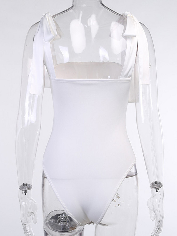 Viifaa Curea cu nod Bust încrețit Topuri albe Body elegant pentru femei, vara 2022, body sexy pentru femei, body subțire și slab