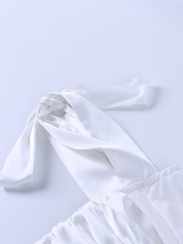 Viifaa Curea cu nod Bust încrețit Topuri albe Body elegant pentru femei, vara 2022, body sexy pentru femei, body subțire și slab