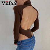 Viifaa ženski bodi s visokim izrezom bez leđa, elegantni jastučići za ramena, uski bodi, ženski zimski, seksi bodi s rupama za palac