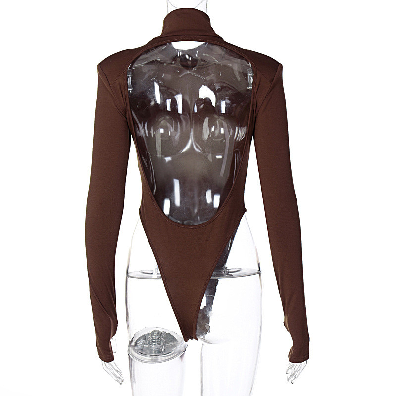 Viifaa ženski bodi s visokim izrezom bez leđa, elegantni jastučići za ramena, uski bodi, ženski zimski, seksi bodi s rupama za palac