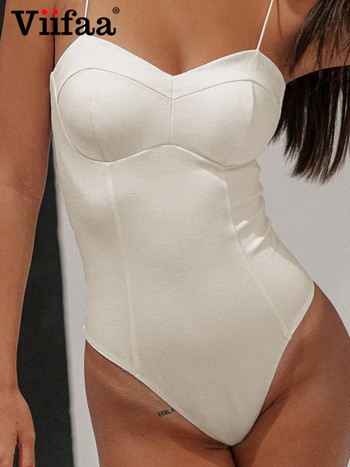 Viifaa Slim Body Sexy Outfits Spaghetti Bodycon μονόχρωμα φορμάκια για γυναίκες 2022 Summer Party Tops Femme