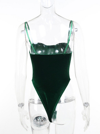 Viifaa Зелено кадифено тяло Секси тоалети за жени Тесни бодита Спагети презрамка Топ без гръб Фестивално облекло