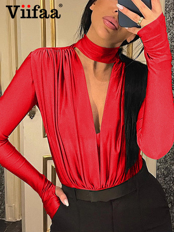 Viifaa ζιβάγκο με βαθύ V-λαιμόκοψη στενό κορμάκι για γυναίκες Σέξι μπλούζες με μακρυμάνικο τρύπες για τον αντίχειρα Rave outfits Κορμάκια για πάρτι