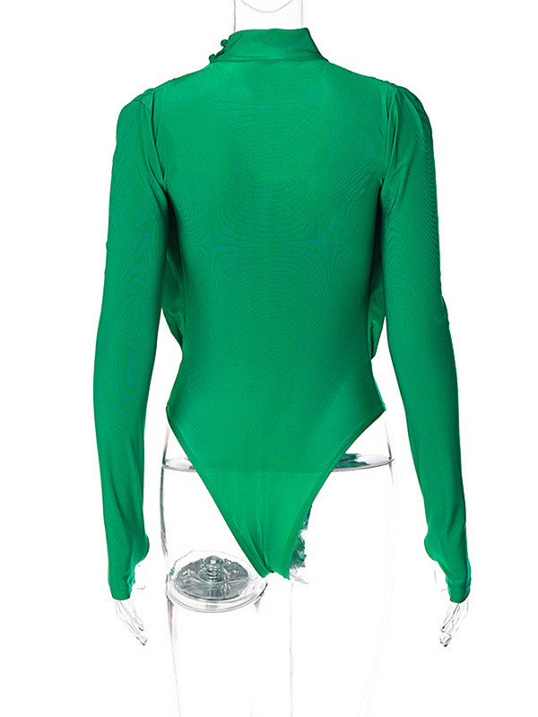 Viifaa dolčevita s dubokim V-izrezom Nabrani uski bodi za žene Seksi majice s dugim rukavima i rupama za palčeve Rave Outfits Body za zabave