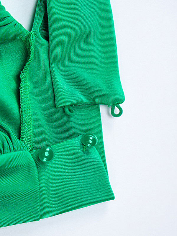 Viifaa dolčevita s dubokim V-izrezom Nabrani uski bodi za žene Seksi majice s dugim rukavima i rupama za palčeve Rave Outfits Body za zabave