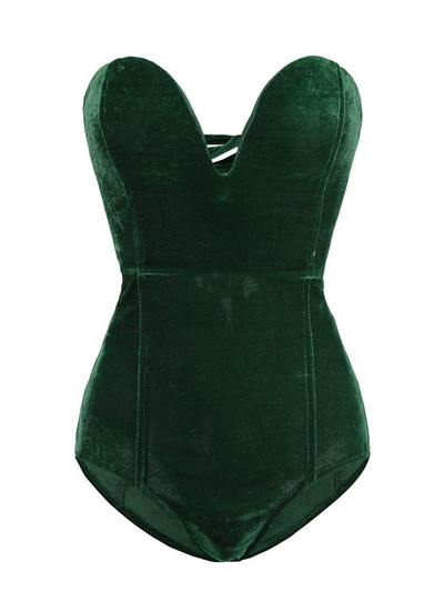 Viifaa jednobojni bodi od baršuna bez leđa, s izrezom bez naramenica, seksi gornji dio tijela za zabavu, ženski bodi uz vezanje na leđima