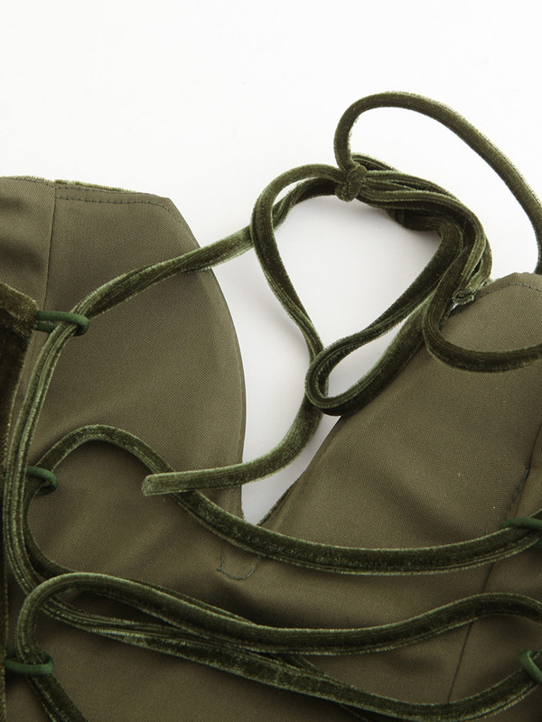 Viifaa jednobojni bodi od baršuna bez leđa, s izrezom bez naramenica, seksi gornji dio tijela za zabavu, ženski bodi uz vezanje na leđima