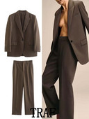 TRAF 2023 Γυναικεία σετ 2 τεμαχίων Μόδα Loose παλτό με μονό κουμπί + Λεπτό μακρύ παντελόνι High Wasit Commute Causal σετ