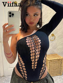 Viifaa Body sexy cu decuparea pe un umăr pentru femei, ținută rave de toamnă, top cu mânecă lungă, îmbrăcăminte de club, body pentru petrecere de noapte