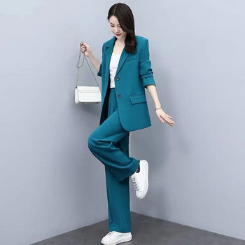 Ανοιξιάτικο φθινόπωρο Λεπτά γυναικεία σακάκια μακρύ παντελόνι 2 τεμαχίων Κορεατικό γραφείο Γυναικείο casual φαρδύ κοστούμι Παντελόνι Παντελόνι Κοστούμια