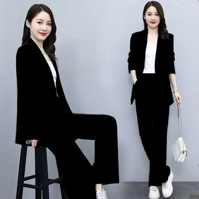 Tavaszi őszi vékony női blézerek hosszú nadrág 2 részes készlet koreai irodai hölgy alkalmi bő öltöny kabát nadrág ruhák nadrágkosztümök