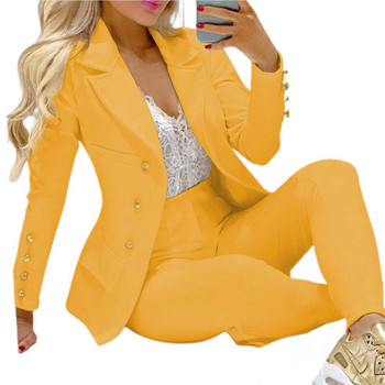Κοστούμι παντελονιού μονόχρωμο γυριστό γιακά κοστούμι Κομψό κοστούμι παντελόνι blazer μακρυμάνικο ψηλόμεσο 2 τμχ/Σετ Lady Business Single-Bre