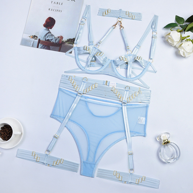 Ellolace Sutien Deschis Lenjerie Fetiș Necenzurat Lenjerie de corp sexy Lenjerie erotică de lux Seturi Bilizna Sky Blue Push Obișnuit ținută goală
