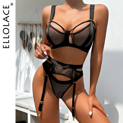 Ellolace mrežasto fino donje rublje Necenzurirani video Seksi kostim Intimna žena Troia Fancy Luxury Bra Thongs Prozirna odjeća s podvezicama