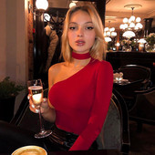 2021, toamnă, iarnă, stradă, sexy, solidă, bodycon, cu o singură mânecă, body de club, topuri pentru petrecere, pentru femei