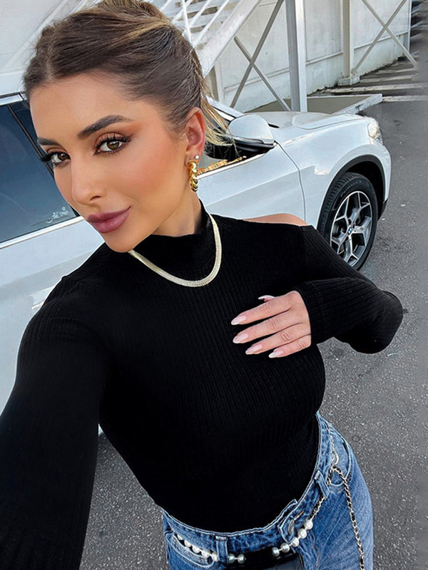 2022 Jesen Zima Ženski seksi bodi bez leđa Jednobojni pleteni gornji dijelovi tijela dugih rukava za žene