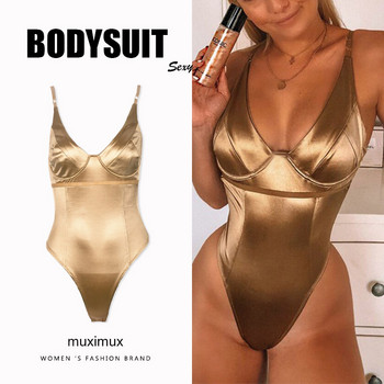2020 Лято Дамско секси боди с презрамка Spaghetti Silk Solid White Black Party Club Bodysuit Body For Women Къс гащеризон