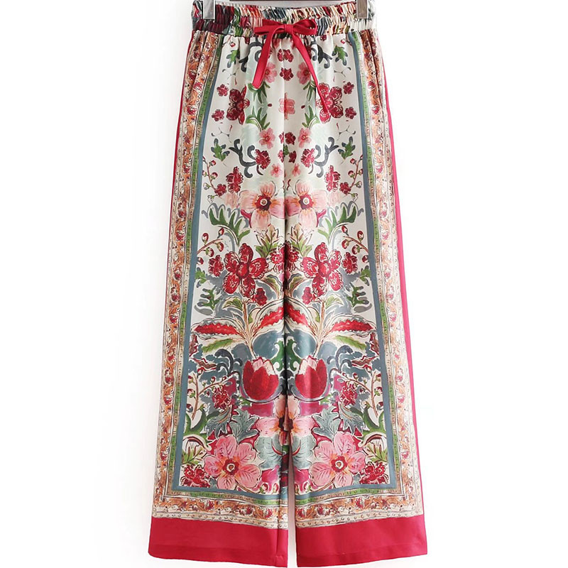 Σετ 2 τεμαχίων Γυναικείο κοστούμι παντελόνι Retr Flowe Print Μπουφάν ευρωπαϊκού στυλ Leisure blazer κοστούμι + παντελόνι με φαρδύ πόδι κοστούμι πιτζάμες