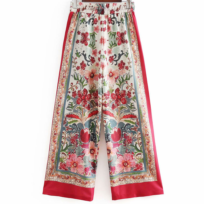 Σετ 2 τεμαχίων Γυναικείο κοστούμι παντελόνι Retr Flowe Print Μπουφάν ευρωπαϊκού στυλ Leisure blazer κοστούμι + παντελόνι με φαρδύ πόδι κοστούμι πιτζάμες